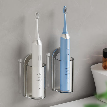 2 Pack Transparent Electric Toothbrush Organizer Wall Mounted Self Adhesive Toothbrush Holder for Bathroom.