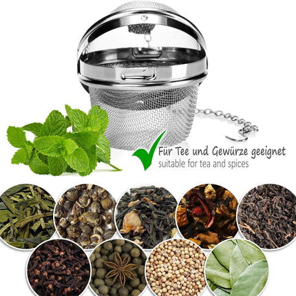 2 Pack Stainless Steel Tea Strainers with Chain 6.5cm Fine Mesh for Loose Tea Herbs Spices.