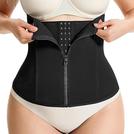 Women's Black Waist Trainer with Zipper Shapewear Tummy Control Body Shaper Sport Slimming Belt.