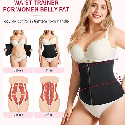 Women's Black Waist Trainer with Zipper Shapewear Tummy Control Body Shaper Sport Slimming Belt.