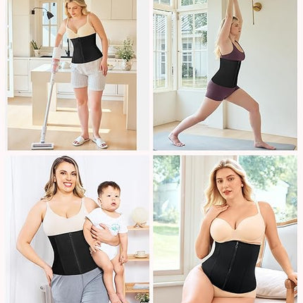 Women's Black Waist Trainer with Zipper Shapewear Tummy Control Body Shaper Sport Slimming Belt.