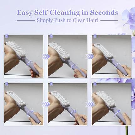 Women's Purple Anti-Static Hair Brush with Massage Function Retractable Design Suitable for Fine Hair Easily Removes Hair.
