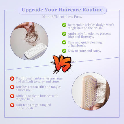 Women's Purple Anti-Static Hair Brush with Massage Function Retractable Design Suitable for Fine Hair Easily Removes Hair.