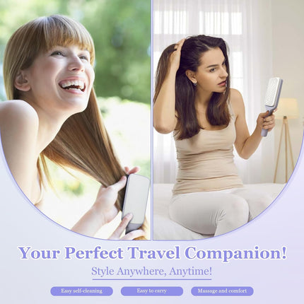 Women's Purple Anti-Static Hair Brush with Massage Function Retractable Design Suitable for Fine Hair Easily Removes Hair.