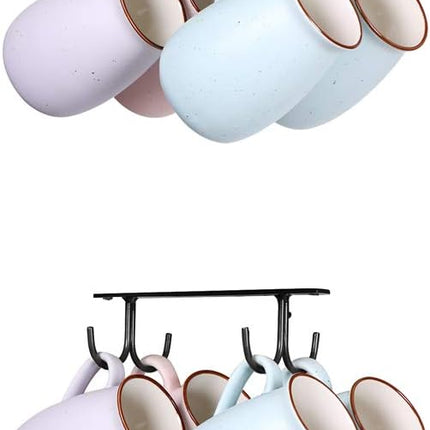 Under Cabinet Industrial Mug Holder - Space-Saving Hanging Rack for Mugs, Cups & Kitchen Accessories - 4 Hooks - 2 Pack.