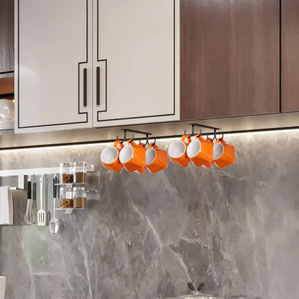 Under Cabinet Industrial Mug Holder - Space-Saving Hanging Rack for Mugs, Cups & Kitchen Accessories - 4 Hooks - 2 Pack.