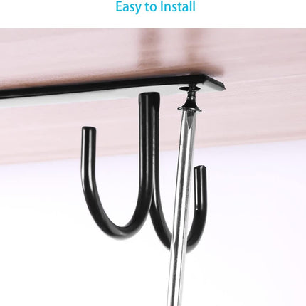 Under Cabinet Industrial Mug Holder - Space-Saving Hanging Rack for Mugs, Cups & Kitchen Accessories - 4 Hooks - 2 Pack.