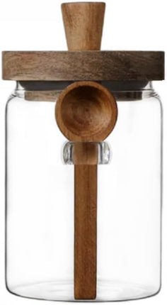 600ml Coffee Storage Container with Wooden Lid and Spoon Airtight Moisture-Proof Food Keeper for Coffee Beans Tea Sugar.