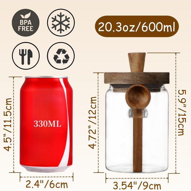 600ml Coffee Storage Container with Wooden Lid and Spoon Airtight Moisture-Proof Food Keeper for Coffee Beans Tea Sugar.