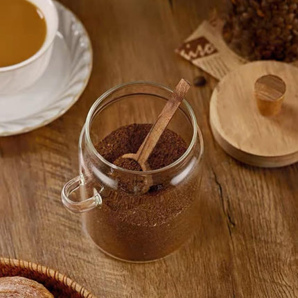 600ml Coffee Storage Container with Wooden Lid and Spoon Airtight Moisture-Proof Food Keeper for Coffee Beans Tea Sugar.