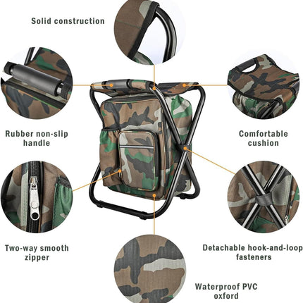Camouflage Folding Camping Chair Portable Compact Adjustable Fishing Stool for Outdoor Use.