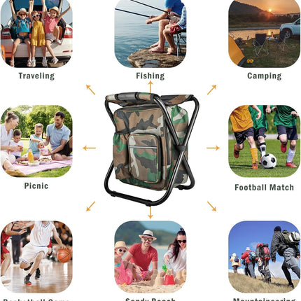 Camouflage Folding Camping Chair Portable Compact Adjustable Fishing Stool for Outdoor Use.