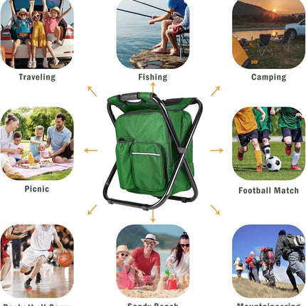Military Green Folding Camping Chair - Portable, Compact, Adjustable with Fishing Rod Holder.