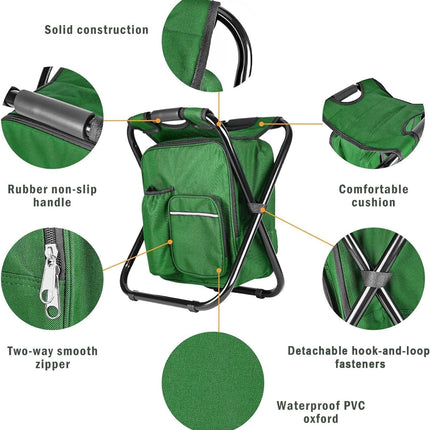 Military Green Folding Camping Chair - Portable, Compact, Adjustable with Fishing Rod Holder.