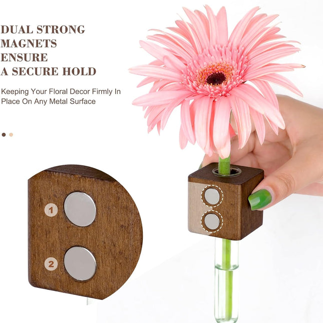 2 Pack Magnetic Wall Vases Mini Hydroponic Test Tubes for Home Decor.