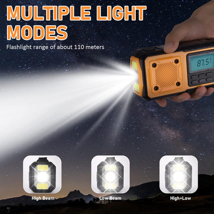 Emergency Radio Flashlight 4000mAh Hand Crank Portable AM/FM Radio for Camping Outdoor Emergencies Orange.