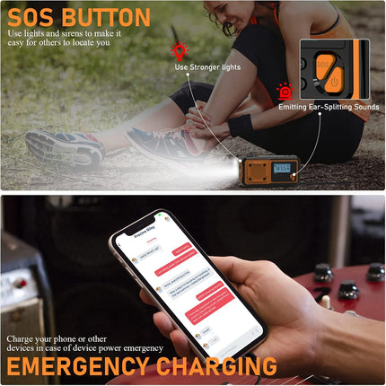 Emergency Radio Flashlight 4000mAh Hand Crank Portable AM/FM Radio for Camping Outdoor Emergencies Orange.