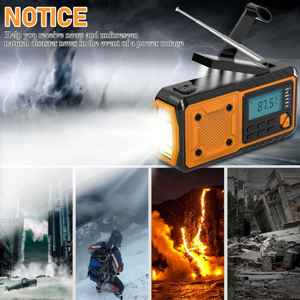 Emergency Radio Flashlight 4000mAh Hand Crank Portable AM/FM Radio for Camping Outdoor Emergencies Orange.