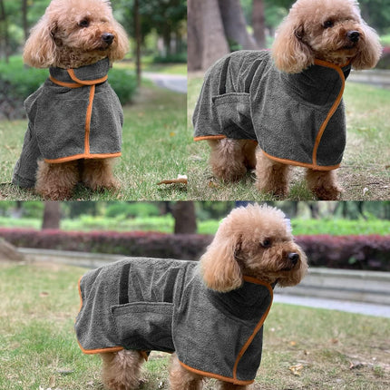 Dog Bathrobe - 1 Piece - Size M - Grey with Orange Piping - Absorbent Dog Towel - Adjustable Strap Dog Robe - Pet Drying Coat.