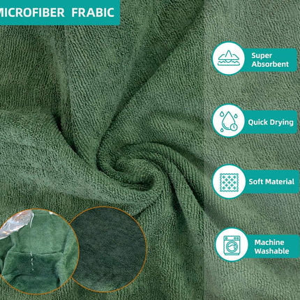 Dog Bathrobe - Size M - Green with Orange Trim - Absorbent Pet Towel with Adjustable Strap.