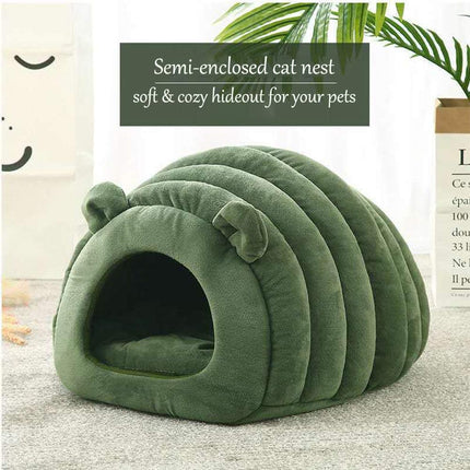 Green Cat Bed Cave - Cozy Pet House for Cats - Soft Kitten Sleeping窝.