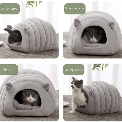 Grey Cat Bed Cave - Cozy Indoor Pet Bed for Cats and Kittens - Soft Comfortable Sleeping窝.