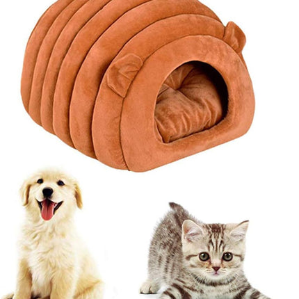 Orange Brown Cat Cave Bed - Cozy Pet House for Cats - Soft Comfortable Kitten Bed.