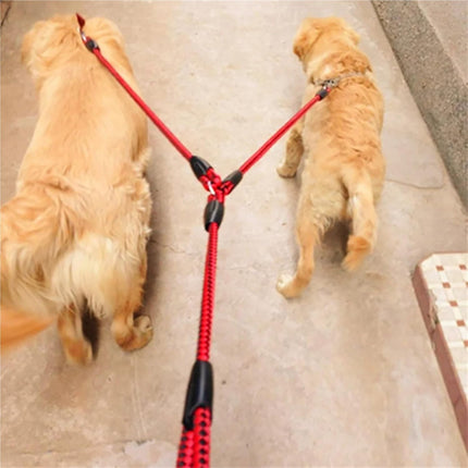 Adjustable 1.4m Double Dog Leash with Collar - Black and Blue Sturdy Pet Lead for Dogs.
