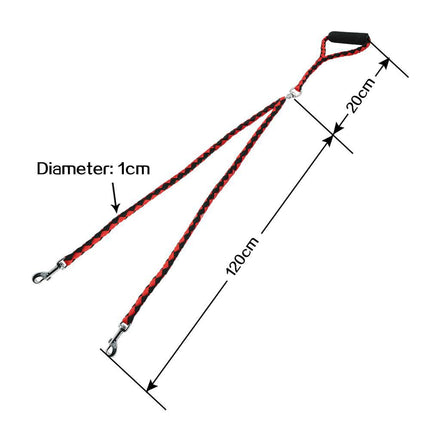 Adjustable 1.4m Double Dog Leash with Collar - Black and Blue Sturdy Pet Lead for Dogs.
