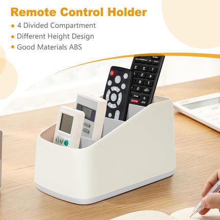 4 Compartment Remote Control Holder 17.3x10x8.5cm TV Remote Organizer Desk Storage Box for Remotes Phones and Accessories Living Room Bedroom.