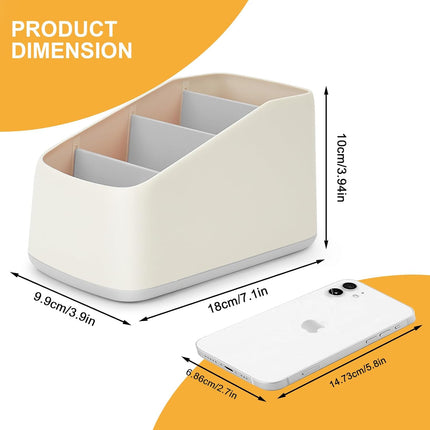 4 Compartment Remote Control Holder 17.3x10x8.5cm TV Remote Organizer Desk Storage Box for Remotes Phones and Accessories Living Room Bedroom.