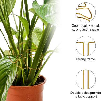 2 Pack Gold Plant Supports Indoor Outdoor Plant Stakes Clips Plant Stand for Plant Support.