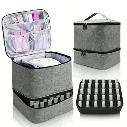 Large Capacity Grey Makeup Organizer Case - Cosmetic Storage Beauty Bag for Makeup Tools.