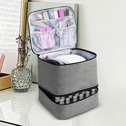 Large Capacity Grey Makeup Organizer Case - Cosmetic Storage Beauty Bag for Makeup Tools.