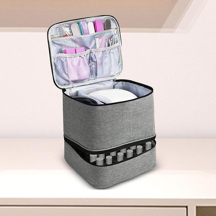 Large Capacity Grey Makeup Organizer Case - Cosmetic Storage Beauty Bag for Makeup Tools.
