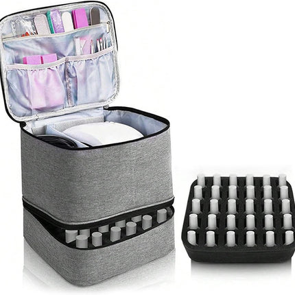 Large Capacity Grey Makeup Organizer Case - Cosmetic Storage Beauty Bag for Makeup Tools.