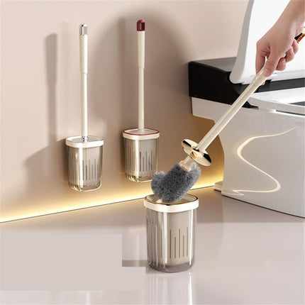 Compact Toilet Brush with Long Handle Wall Mounted No Drilling Bathroom Cleaning Tool Anti-Splash Design.