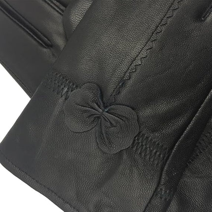 Winter Warm Fleece Lined Leather Gloves - Black - Size L - 1 Pair - Stylish Cold Weather Accessory.