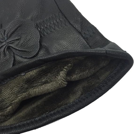 Winter Warm Fleece Lined Leather Gloves - Black - Size L - 1 Pair - Stylish Cold Weather Accessory.