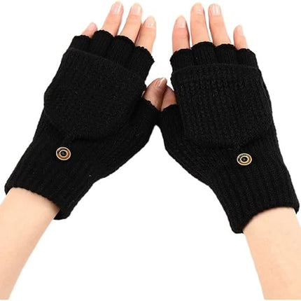 Women's Warm Fingerless Gloves Black Pair