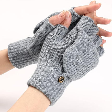 Women's Light Grey Fingerless Gloves Warm Winter Accessory.
