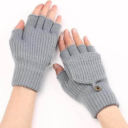 Women's Light Grey Fingerless Gloves Warm Winter Accessory.