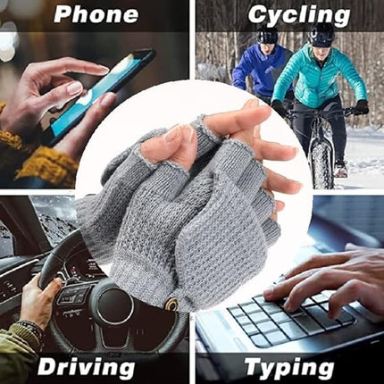 Women's Light Grey Fingerless Gloves Warm Winter Accessory.