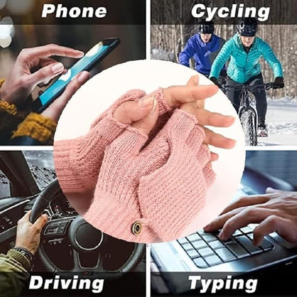 Women's Warm Fingerless Gloves - Pink - 1 Pair.