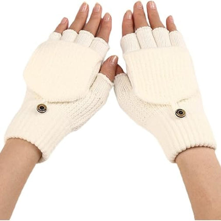 Women's Warm Fingerless Gloves - 1 Pair - White.