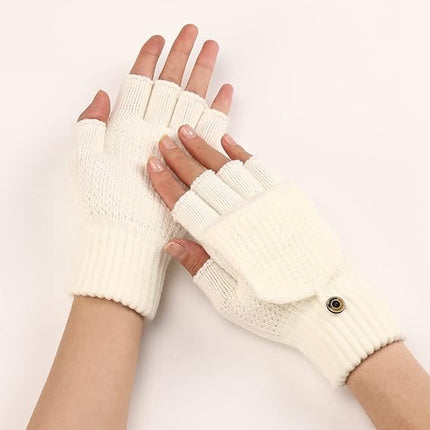 Women's Warm Fingerless Gloves - 1 Pair - White.