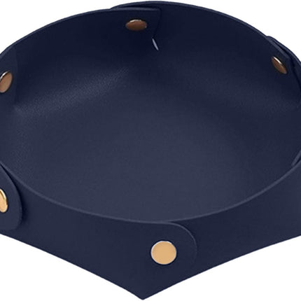 Portable Dark Blue PU Leather Entryway Table Nightstand Organizer for Phones Keys Wallets Watches Coins Travel Plate Sorter.