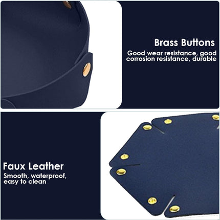 Portable Dark Blue PU Leather Entryway Table Nightstand Organizer for Phones Keys Wallets Watches Coins Travel Plate Sorter.