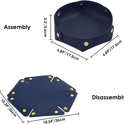 Portable Dark Blue PU Leather Entryway Table Nightstand Organizer for Phones Keys Wallets Watches Coins Travel Plate Sorter.