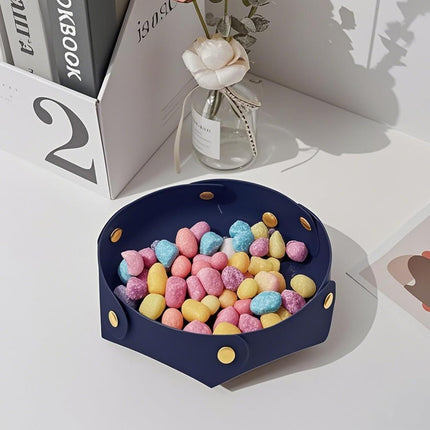 Portable Dark Blue PU Leather Entryway Table Nightstand Organizer for Phones Keys Wallets Watches Coins Travel Plate Sorter.